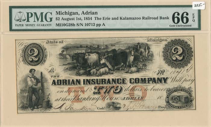 Adrian Insurance Co. - Obsolete Banknote - Paper Money